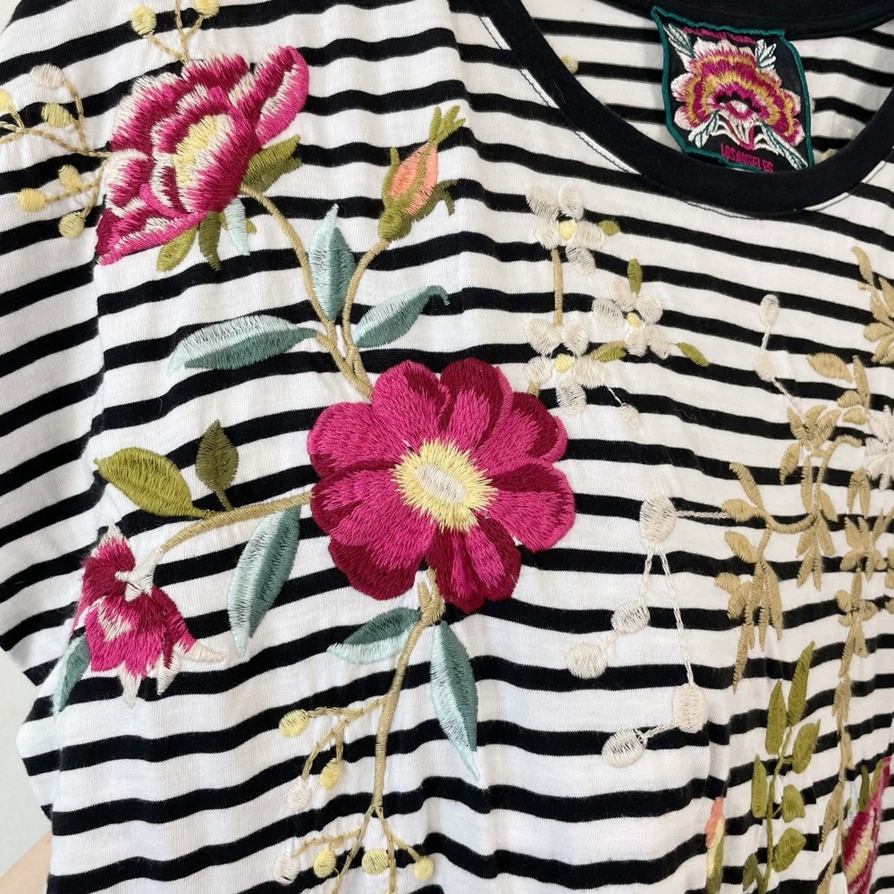 Johnny Was Osaka Dress Floral Embroidery Stripe Black & White Small NWOT Midi - Picture 6 of 11